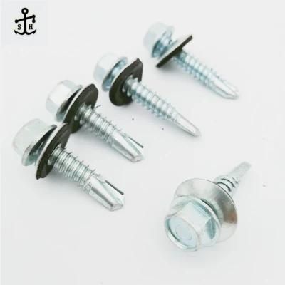 Indented Hex Rubber Washer Head Self Drilling Screw Zinc Plated in China
