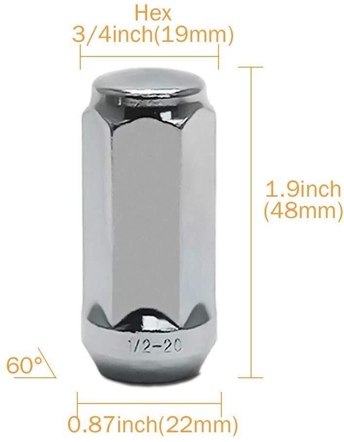 Chrome Bulge Acorn 3/4" 19mm Hex 1.9" Tall M12X1.5 Lug Nuts