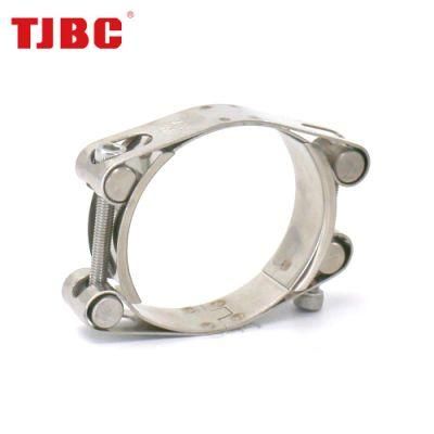 304ss Stainless Steel Heavy Duty Double Bolts and Double Bands Super Hose Tube Clamp for Heavy-Duty Car, 60-70mm