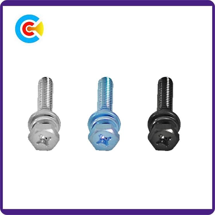 DIN/ANSI/BS/JIS Carbon-Steel/Stainless-Steel Cross Outside Hexagonal Electrical Equipment Shells Combination Screws