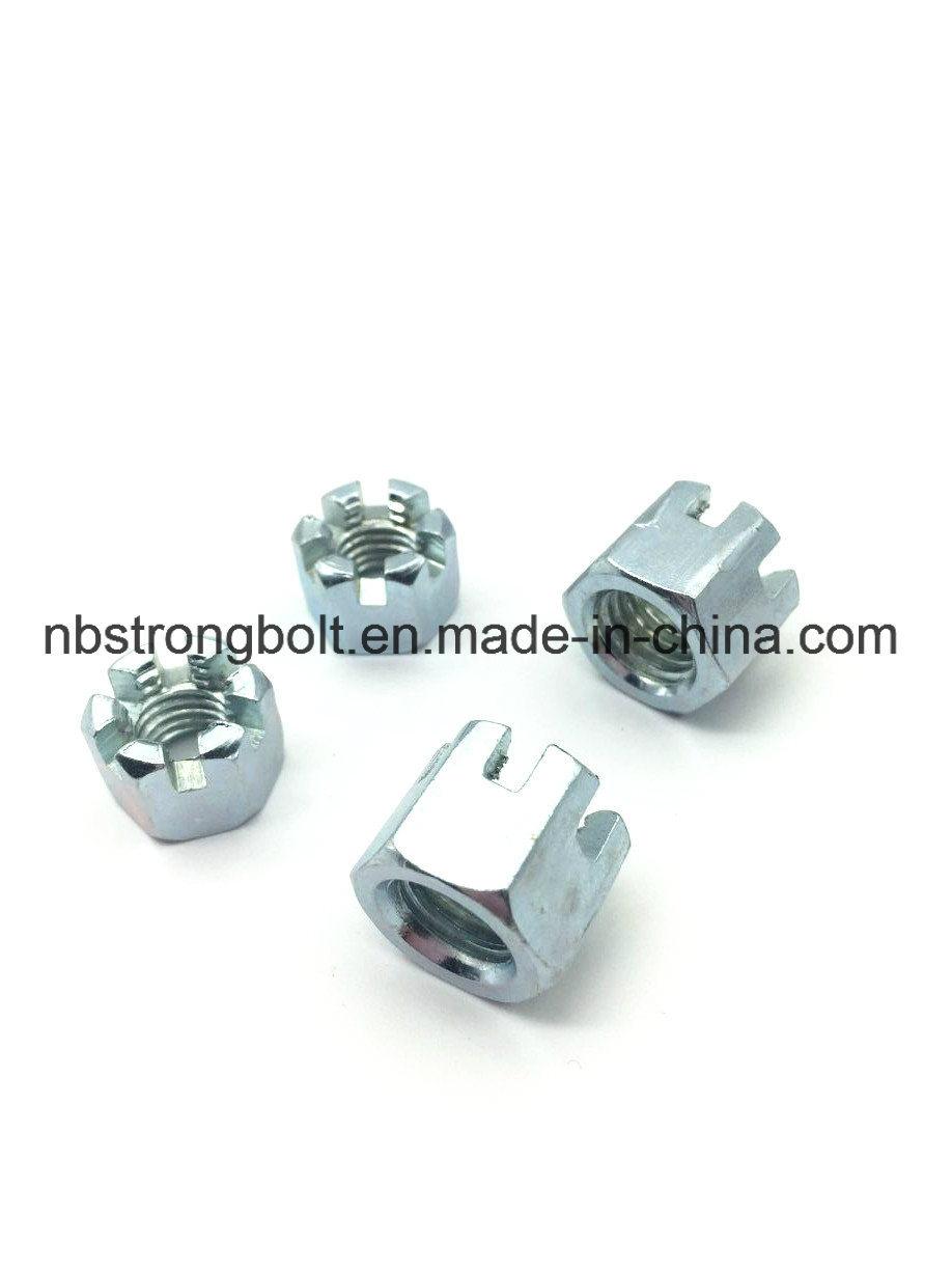 DIN935 Hexagon Slotted Nut with White Zinc Palted Cr3+ M20