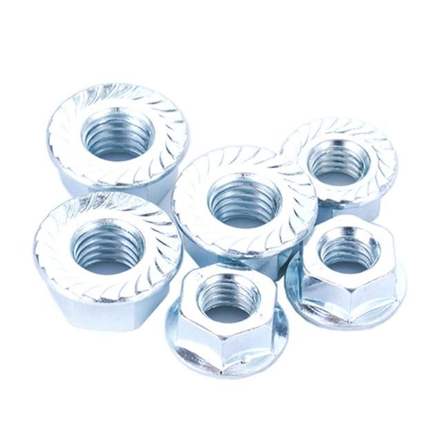 DIN6923 Blue White Zinc Plating Carbon Steel Hexagon Flange Nut with Serration
