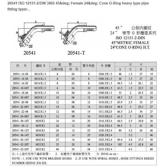 Hose Fitting ISO 45° Female 24° Cone O-Ring