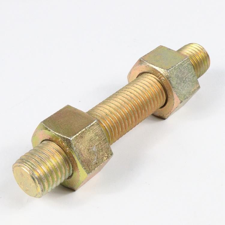 B7 Yellow Zinc Plated Double Ended with 2h Heavy Nuts M25 Stud Bolt