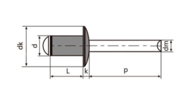 4.8X12 DIN7337 Steel /Steel Open End Dome Head Blind Rivets Zinc Plated