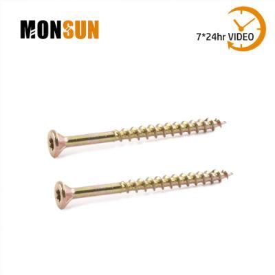 Yellow Zinc Plated Star Drive Flat Head with Ribs T17 Cutting Point U Thread Decking Screws/Chipboard Screw