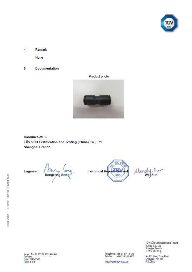 Pneumatic Water Push to Connect Fittings