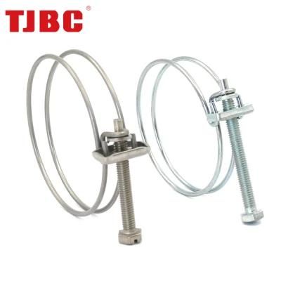 High Quality Pretty Tension Adjustable Galvanized Steel Double Wires Hose Clamp Steel Pipe Clamp Bolt Clamp, 13-16mm
