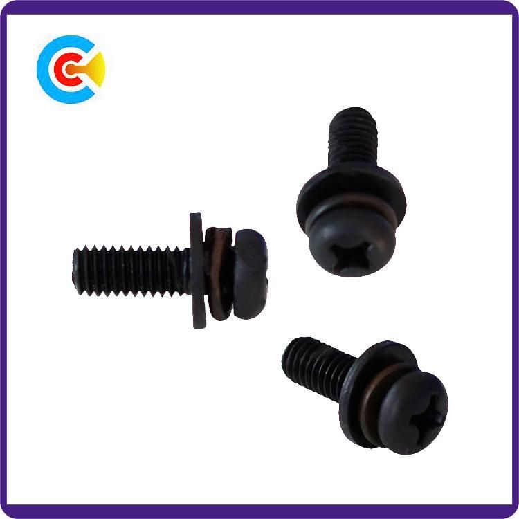 Black Zinc Steel Cross/Phillips Pan Head Screws with Washer