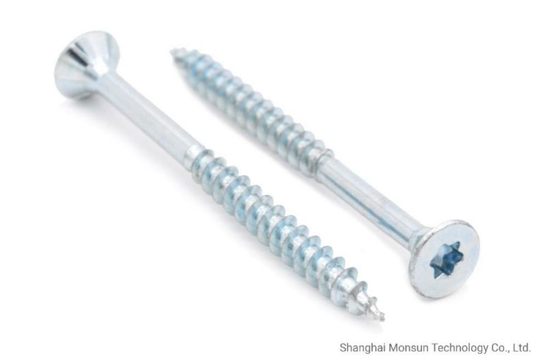 Csk Head Six-Lobes Recerss Zinc Coating Waxed Chipboard Screws