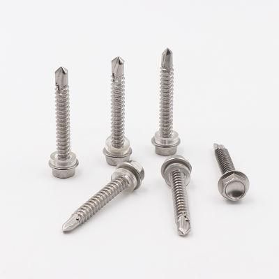 Stainless Steel Body Steel Drill Point Bi Metal Hex Washer Head Self Drilling Screws for Sheet Metal