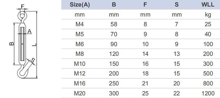 Hot Sale Stainless Steel European Turnbuckle Hook&Eye for Riggings