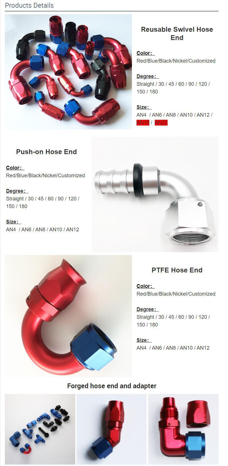 Auto Parts Fuel Fitting An4 An6 An8 An10 An12 An16 an Fitting for Swivel Hose Ends