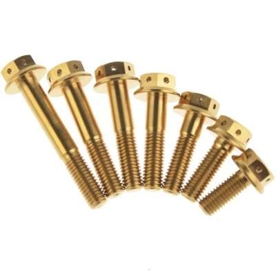 Grade 5 Titanium Motorcycle Bolts M6 Gold Color Titanium Hex Flange Head Bolts