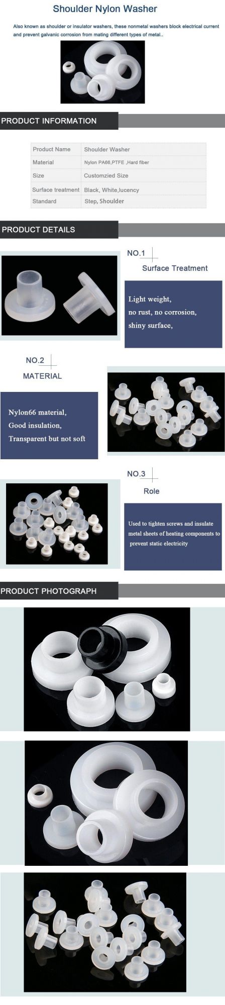 Customzied Od10mm Nylon Flange Washer Barrel Shoulder Washer White Color