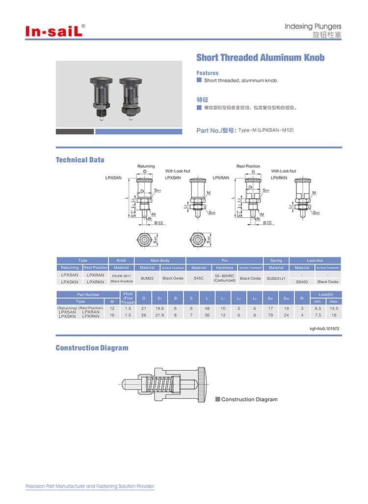 Short Threaded Aluminum Knob Type: Pxsan Pxskn
