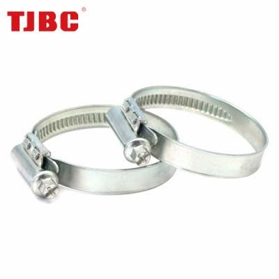 12mm German Type Galvanized Iron Worm Drive Hose Clamp Without Welded Housing, Adjustable Non-Perforated Pipe Tube Clip, 60-80mm