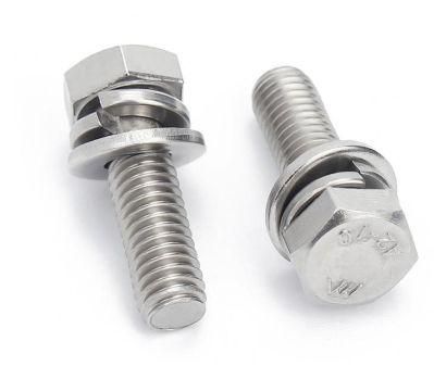 M8-M10 304 Stainless Steel Hexagon Head Flat Spring Washer Three Combination Bolt GB9074 17 Outer Hexagon Screw