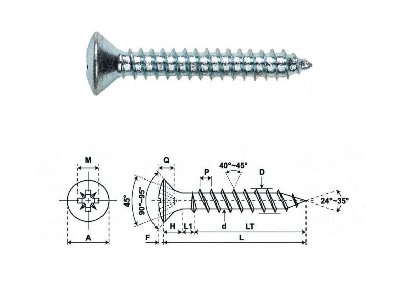 Zinc Plated Phillips Raised Flat/Oval Head Self-Tapping Sheet Metal Screw