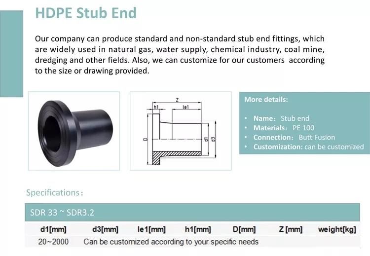 HDPE Pipes Fittings Stub 200mm Electro Fusion HDPE Flange Adapter Long Neck HDPE Stub End Stub Flange Adaptor