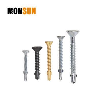 Zinc Coated Steel Flat Countersunk Head Self Drilling Screws with 2 Wings for Wood to Sheet Metal