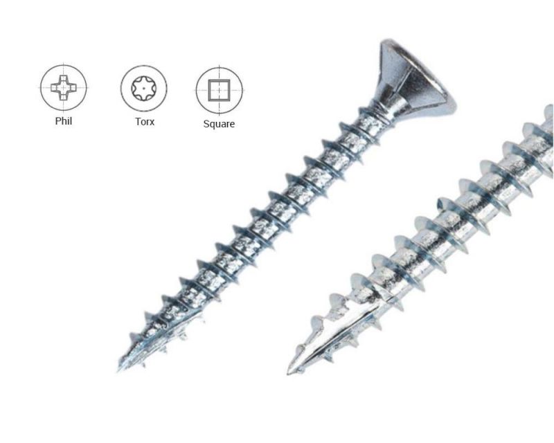 Flat Head with Nibs Phillips/Pozi Drive Bright Blue Zinc Plated Cut Point Type 17 Chipboard Screw/Particleboard Screws