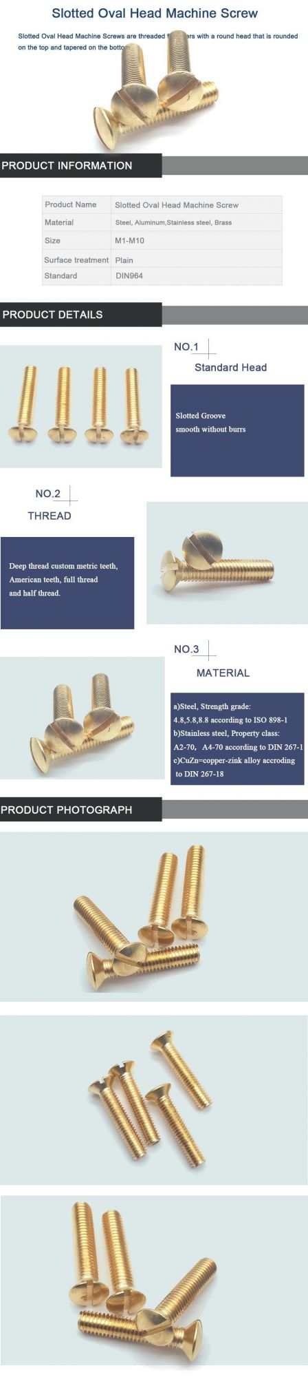 Customized Slotted Groove Screw Oval Countersunk Machine Screw Copper Screw H62 H59