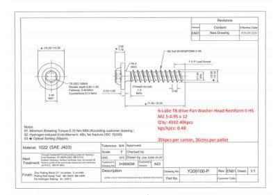 6-Lobe T8 Drive Pan Washer Head Remform II Hsm2.5-0.95 X 12 Screw