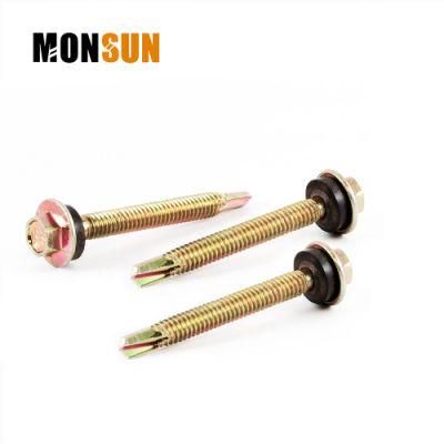 Yellow Zinc Plating Hex Flange Washer Head Self-Drilling Screws for Metal