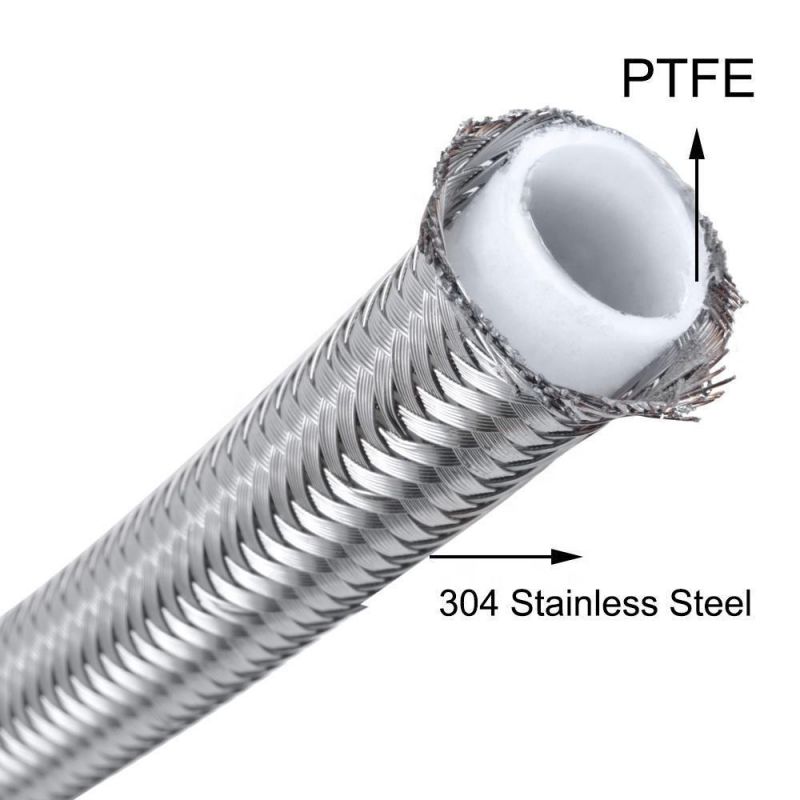 An4 1 Meter an Racing Fuel Hose Stainless Steel Braided PTFE Brake Fuel Oil Line Hose Pipe Silver