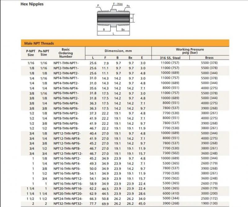 Hikelok NPT BSPP Swagelok Type Male Female Pipe Fittings Hex Nipple