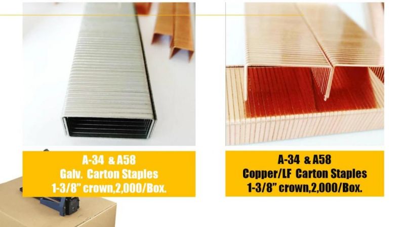 A-34 3/4" Carton Staples, 1-3/8-Inch Crown. Lf/Copper, 2, 000/CTN