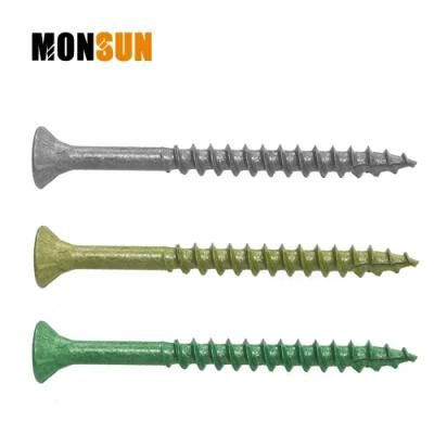 Brown/Green/Tan Treated Coarse Thread Flat Head Wood Screw