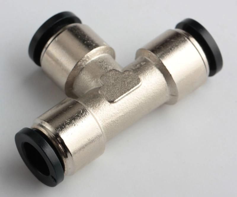 Xhnotion Pneumatic Nickel-Plated Brass Push to Connector 6mm Tube Od Union Tee Plastic Sleeve Push in Fitting