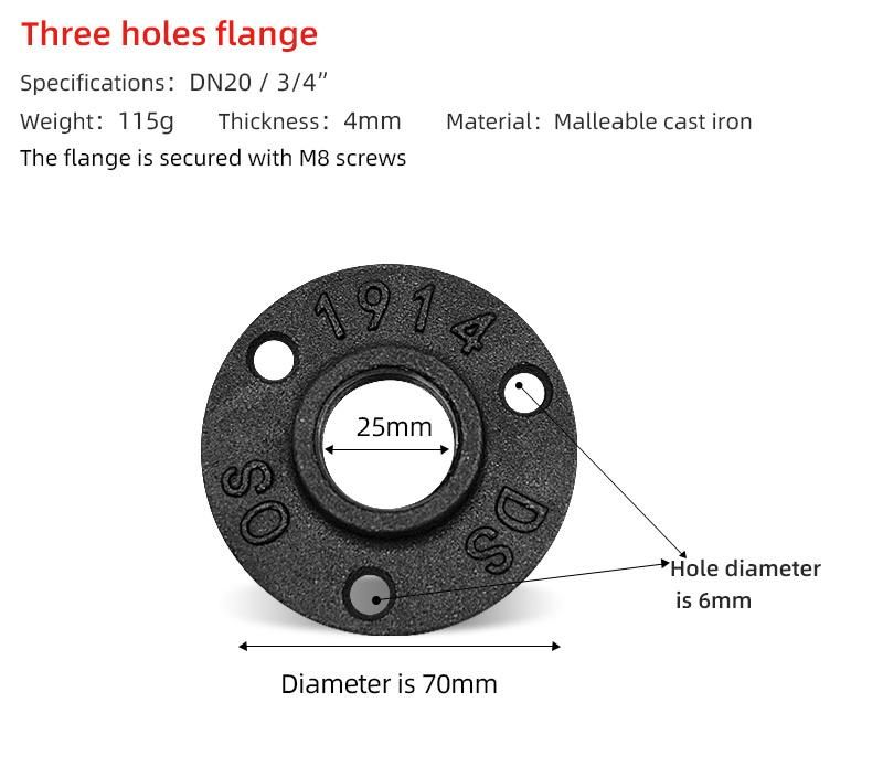 4 Holes DN 20 3/4 Inch Malleable Cast Iron Floor Flanges for Decoration