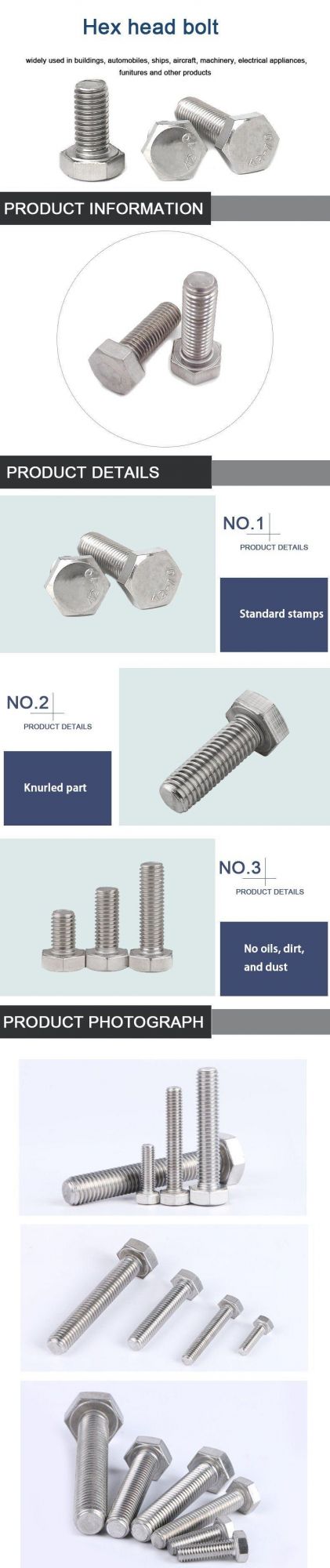Chinese Fastener in Stock DIN931 Big Size M36 Stainless Steel A2-70 Hex Hexagon Bolts