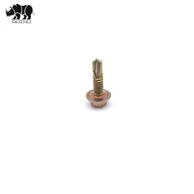 Hex Flange Head DIN7504K Yellow Zinc Plated Self Drilling Screws with or Without White Rubber Washer