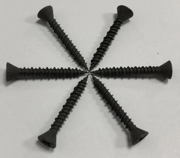 Drywall Screw pH Csk Head 4 Ribs Under Head Full Hi-Lo Thread Sharp Point Black Phosphated From C1022 Hardened