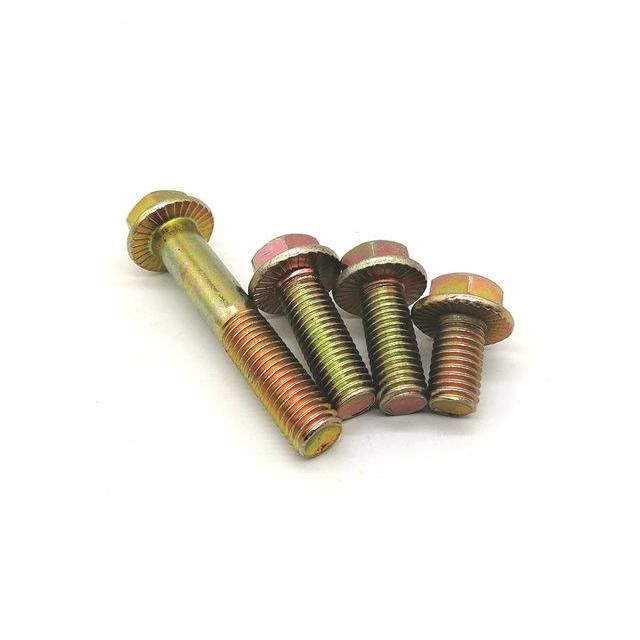 En/ISO/DIN Metric Standard Class 8.8 Hex Flange Head Bolt and Nut, Stainless Steel M6/M8 Hex Flange Bolt with Tooth/Serrated Yellow Zinc Plating
