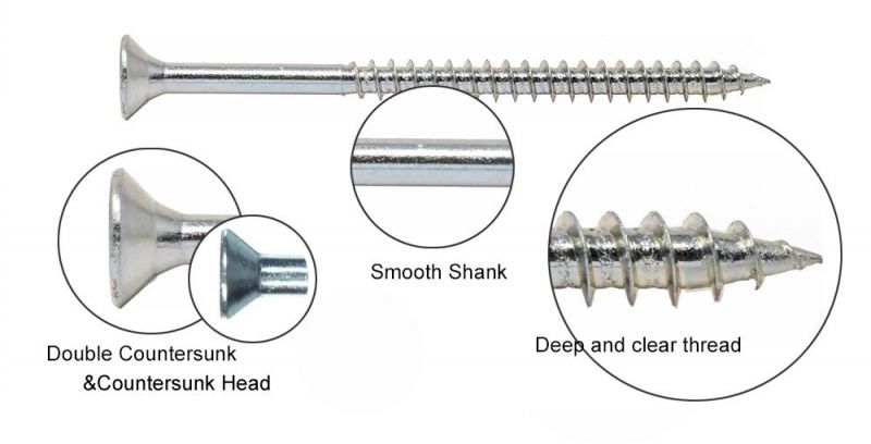 Single Thread Countersunk Head Zinc Plated Wooden Structural Fastener Hardwood/Softwood/Chipboard Screw