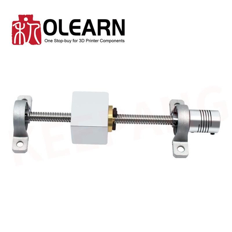 Olearn 200mm Length 8mm Dia Silver Vertical 2mm Lead Screw Rod & Pillow Block Mounted Bearing T8 Lead Screw Kit for 3D Printer Set of 6