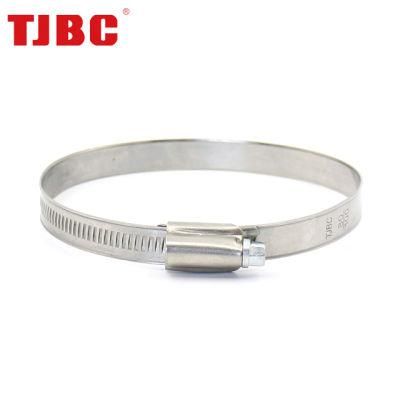304 Stainless Steel Worm Drive Adjustable Non-Perforation British Type Rubber Hose Clamp with Welded Housing, 300-320mm