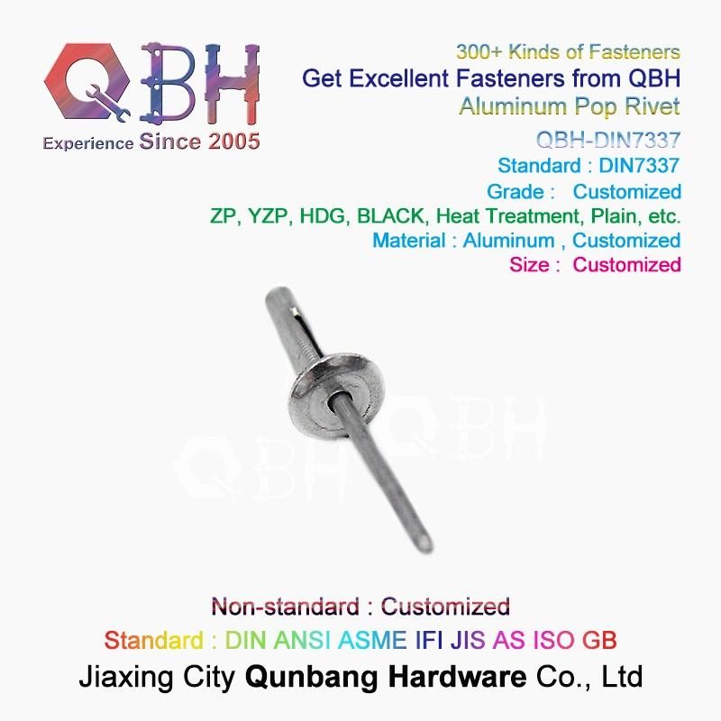 Qbh Customized DIN7337 Aircraft Airplane Plane Use Dome Metal Aluminum/Carbon Steel/Stainless Steel/Brass/Copper Pop Open End Blind Semi Tubular Rivet