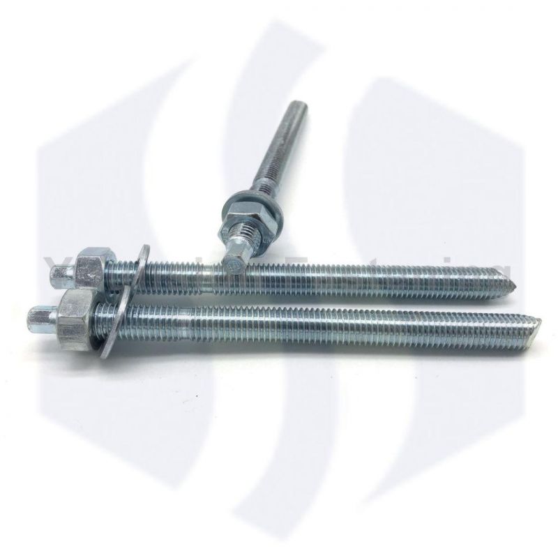 Chemical Stud Anchor Bolt with Hex Nut and Washer 5.8 Grade White Blue Zp