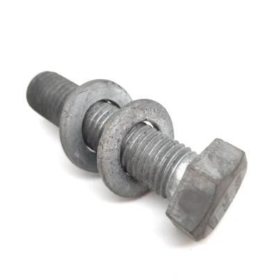 Carbon Steel DIN961 Grade 5.8 6.8 M20 M24 Hot DIP Galvanized Electric Hex Bolt with Two Washers for Power