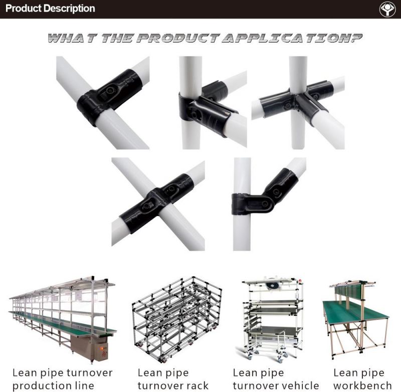 Pipe Fitting Parallel 2 Way Joint for Lean Manufacturing/ Low Cost Intelligent Automation/ Rack/ Cart/ Workbench/ Production Line