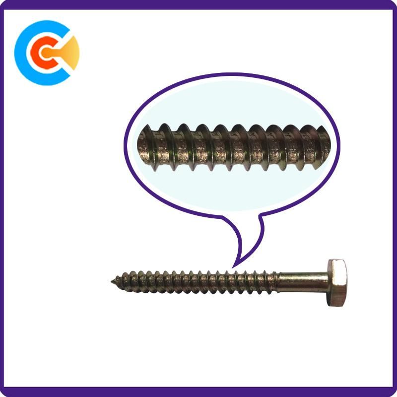 Carbon Steel M6 X 60 Hexagon Head Cross Slot Screw Outside Hexagonal Wood Screws