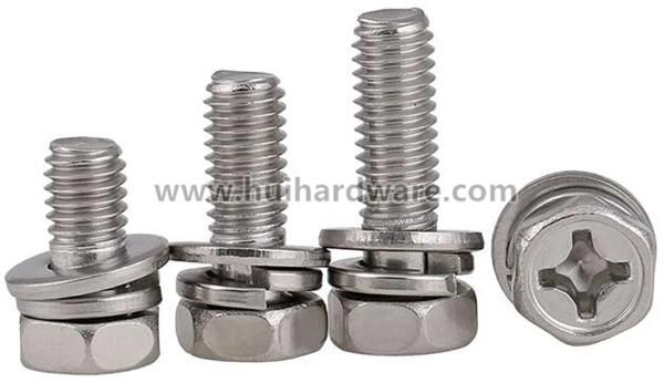 Cross Recessed Hex Head Sems Screws with Washer Attached