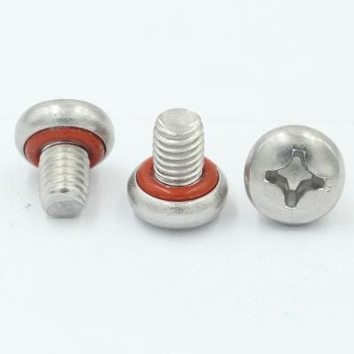 M5 Carbon Steel Screw Steel Pan/O-Ring Head Sealing Screws with Red Washer Screw