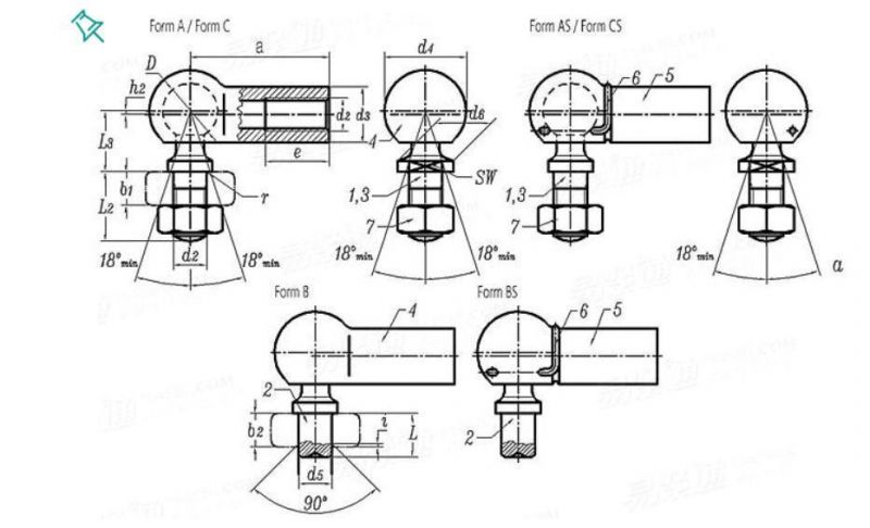 DIN71802 Series Angular Ball Joints Are Fitted with Threaded Ball Handles Without Safety Pins